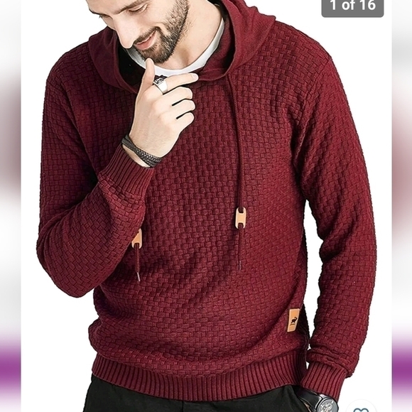 Taitun Other - Zaitun Men's Hooded Sweatshirt Sweater Pullover Solid Knitted Maroon Size Large